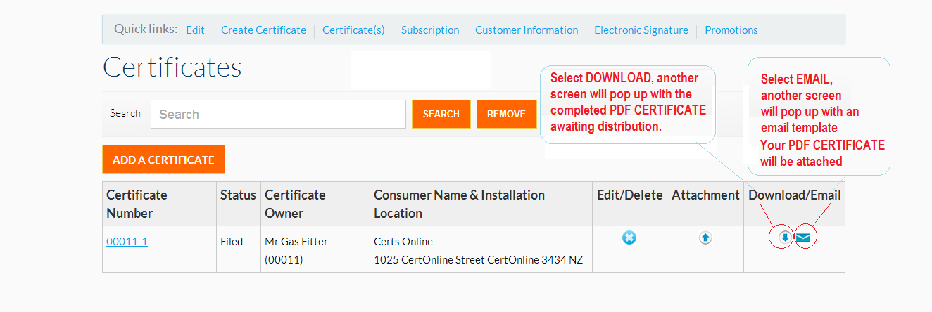 Downloading  Emailing Certs