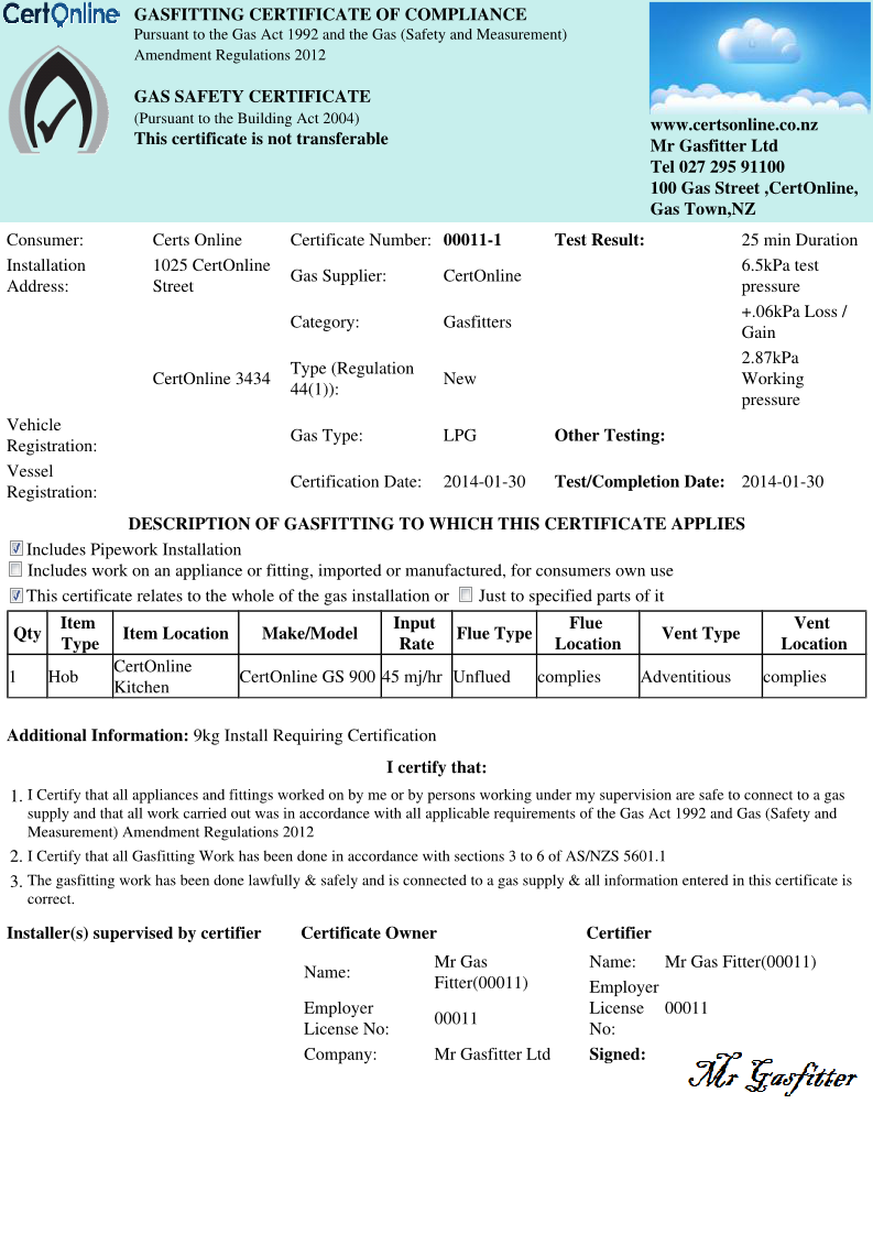 Promo Cert Mr Gasfitter Page 1